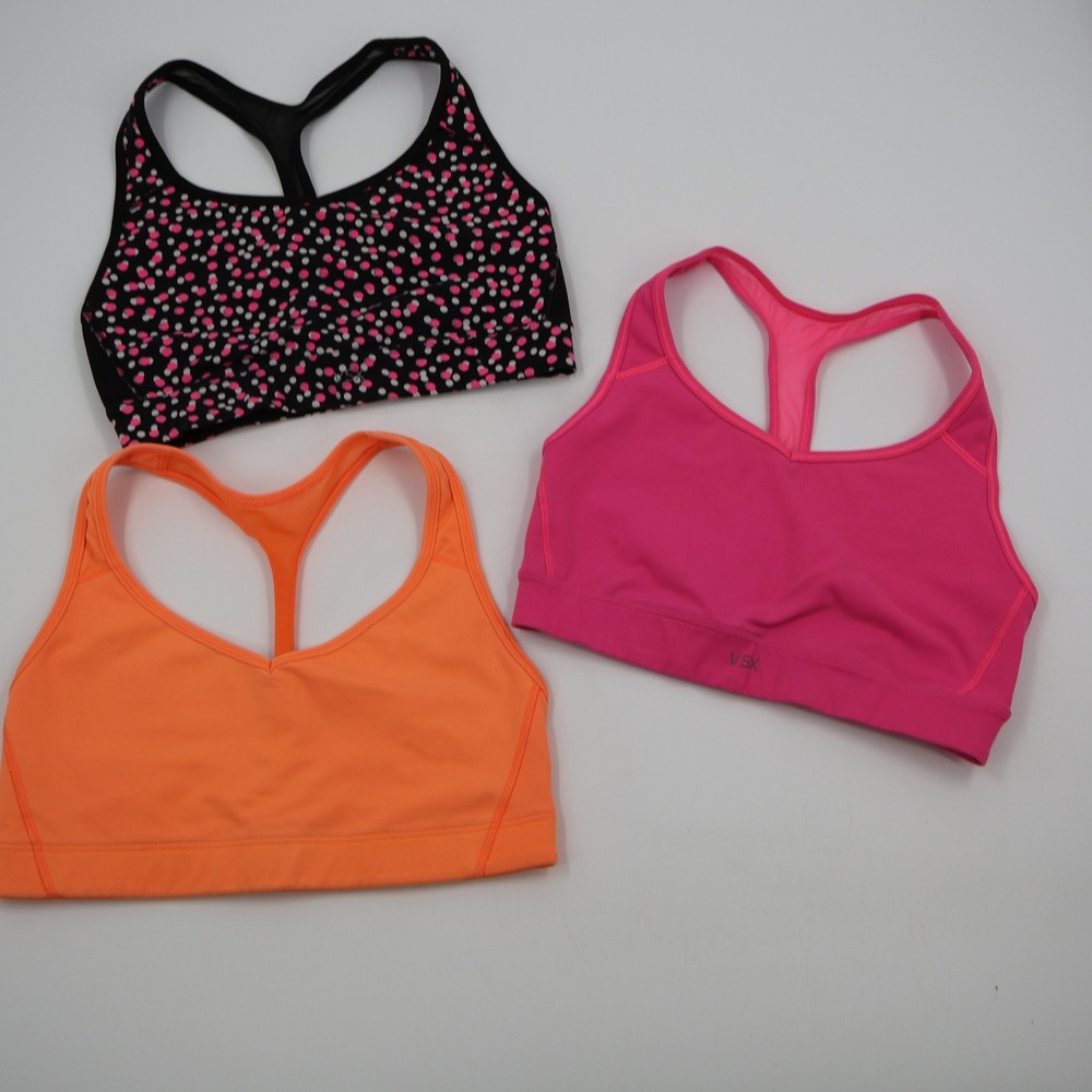 Victoria's Secret VSX Sport Bras Womens Small Orange Pink Polka Dot 3-Pack